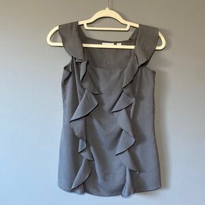 New York & company grey ruffle blouse